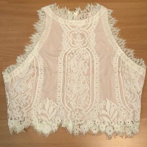 Lace White Crop Top with Nude Lining
